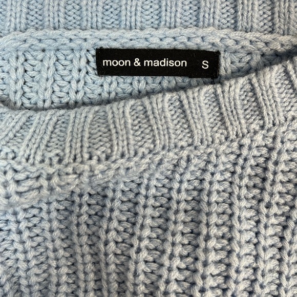 Anthropologie Moon & Madison Womens Cable Knit Crop Sweater Baby Blue Size Small - Picture 4 of 5